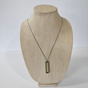 LOFT Long Silver Tone Chain Textured Bar Pendant Faceted Rhinestone Necklace 18"